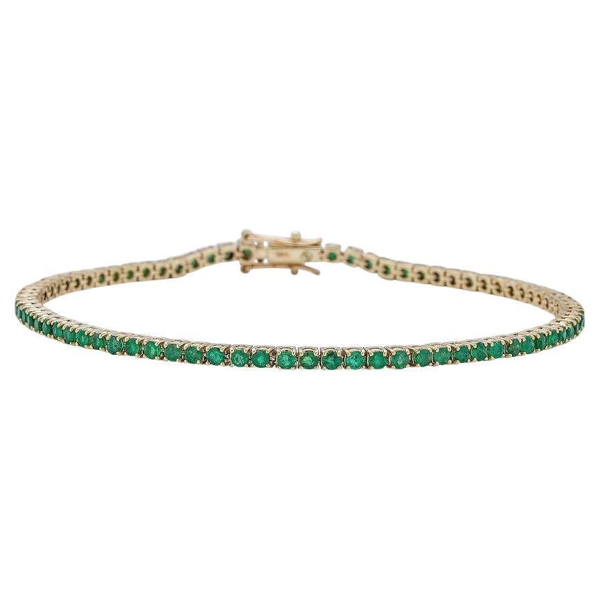 Bracelet tennis en émeraudes, or jaune 14 carats, 15,24 cm de long  Émeraudes authentiques 1,9 mm en vente