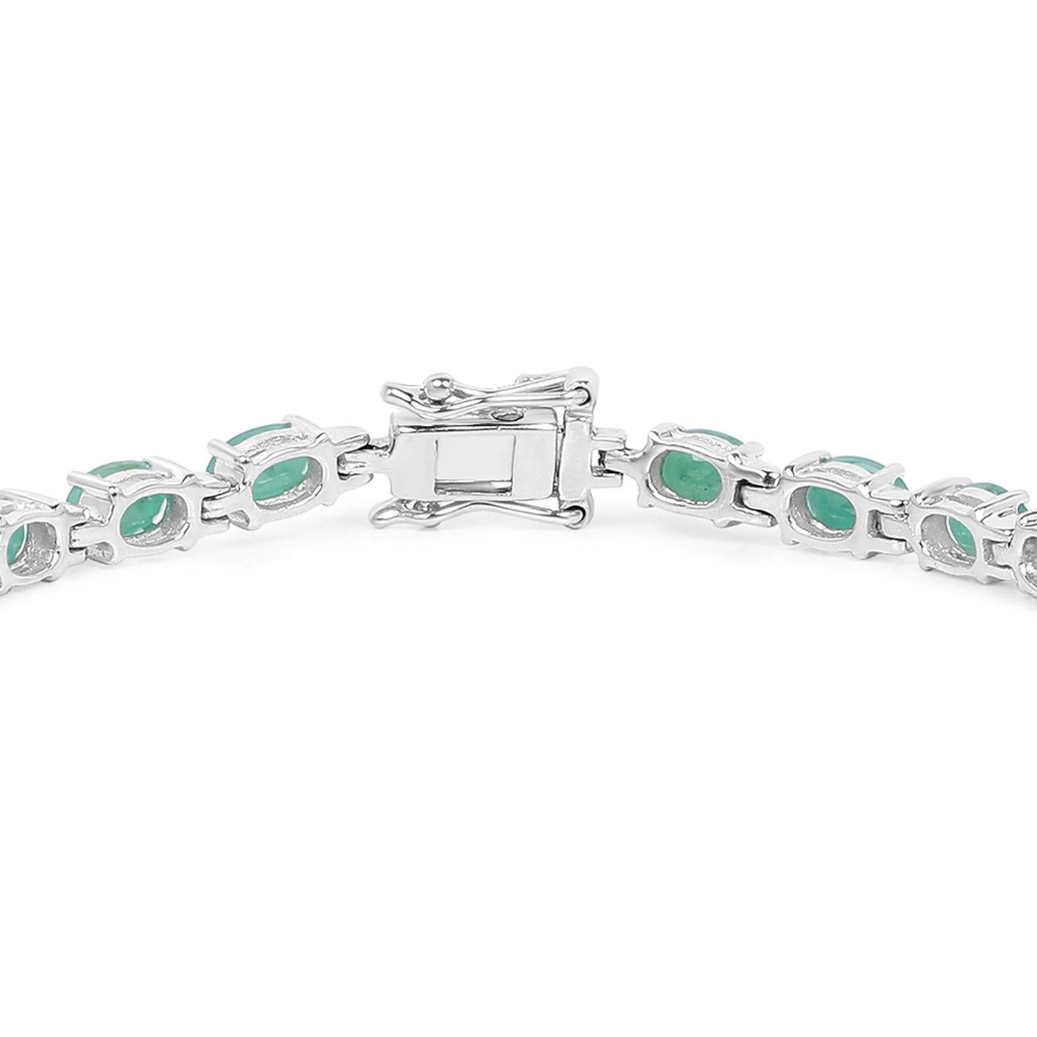 Smaragd-Tennisarmband 9,60 Karat Sterling Silber (Ovalschliff) im Angebot