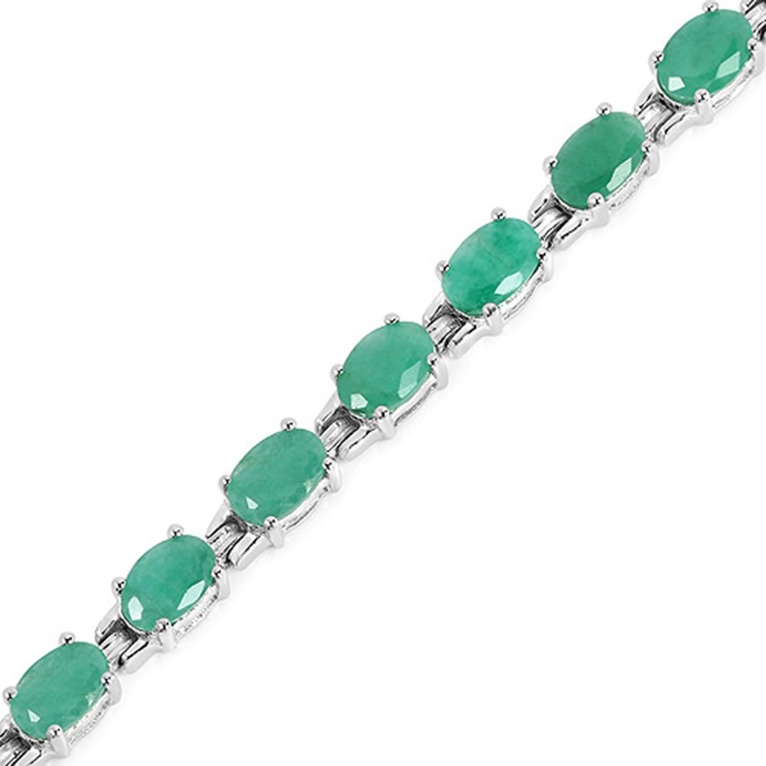 Smaragd-Tennisarmband 9,60 Karat Sterling Silber im Zustand „Hervorragend“ im Angebot in Punta Gorda, FL