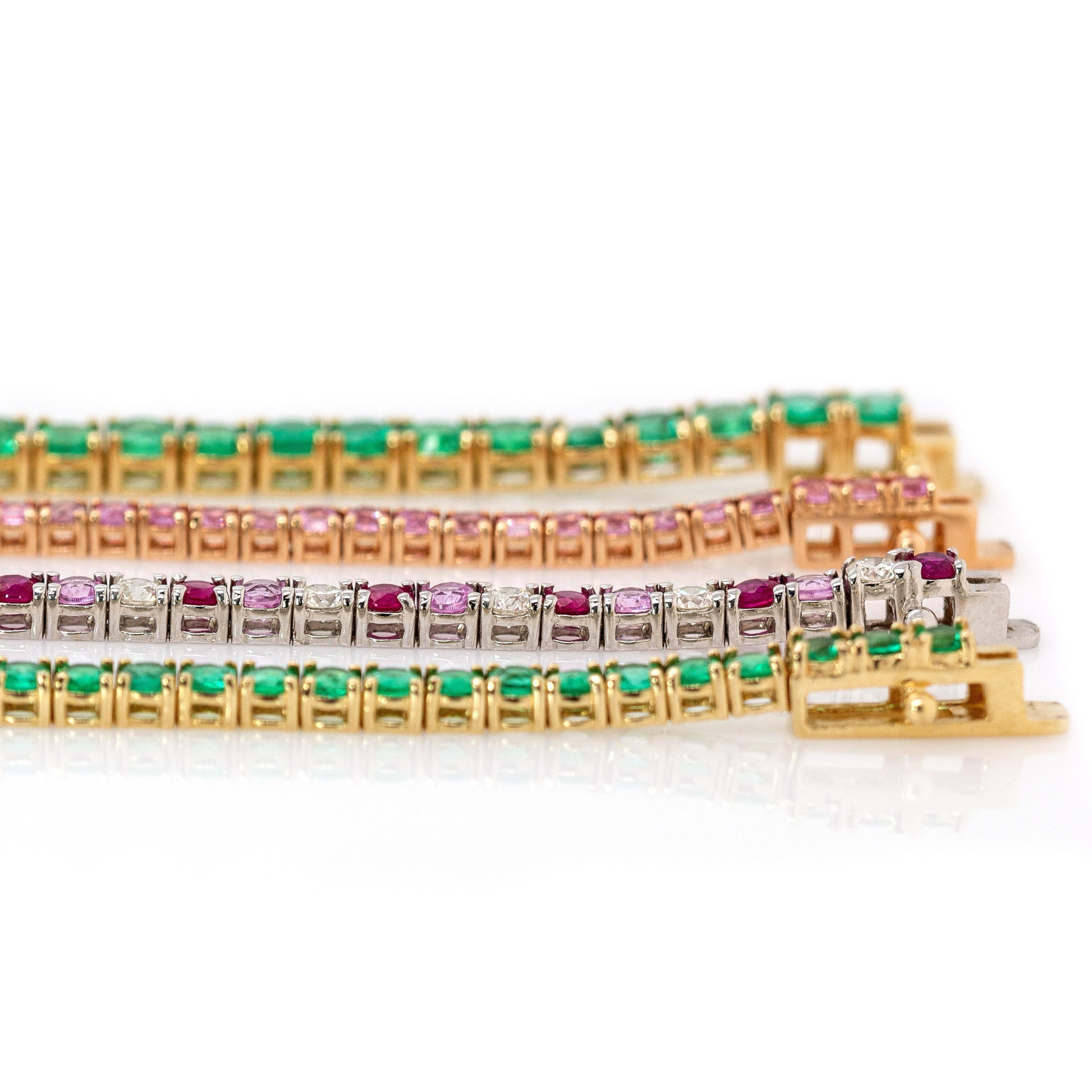 Pulsera Tenis Esmeralda en Oro Amarillo Macizo de 14 K: Cierre de Caja  Redondo 2,5 mm en venta 1