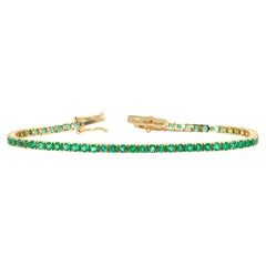 Emerald Tennis Bracelet in 14K Solid Yellow Gold: Box Closure  Round 2.5mm