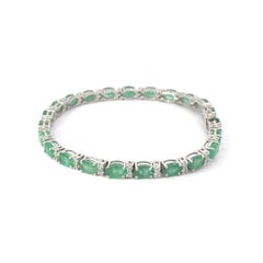 Emerald Tennis Bracelet with CZ in 925 Silver Luxury Jewelry Gift for Girlfriend