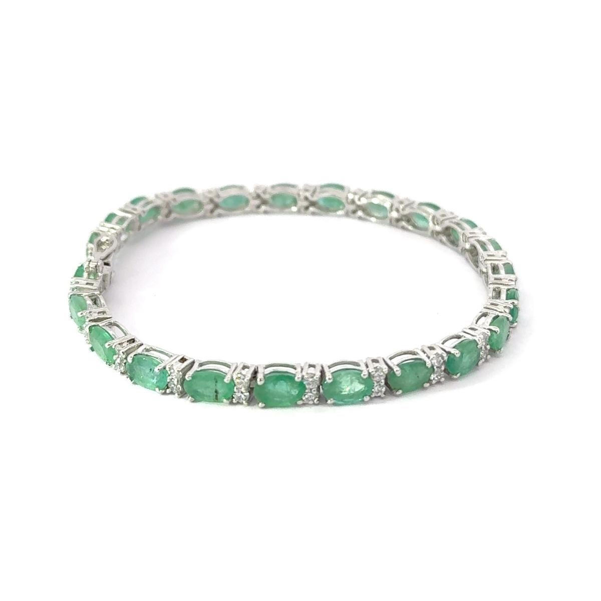 Art Deco Emerald Tennis Bracelet with CZ in 925 Silver Luxury Jewelry Gift for Girlfriend For Sale