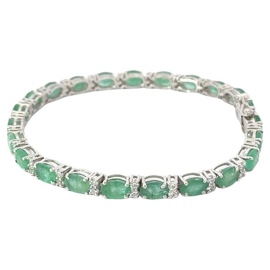 Emerald Tennis Bracelet with CZ in 925 Silver Luxury Jewelry Gift for Girlfriend For Sale