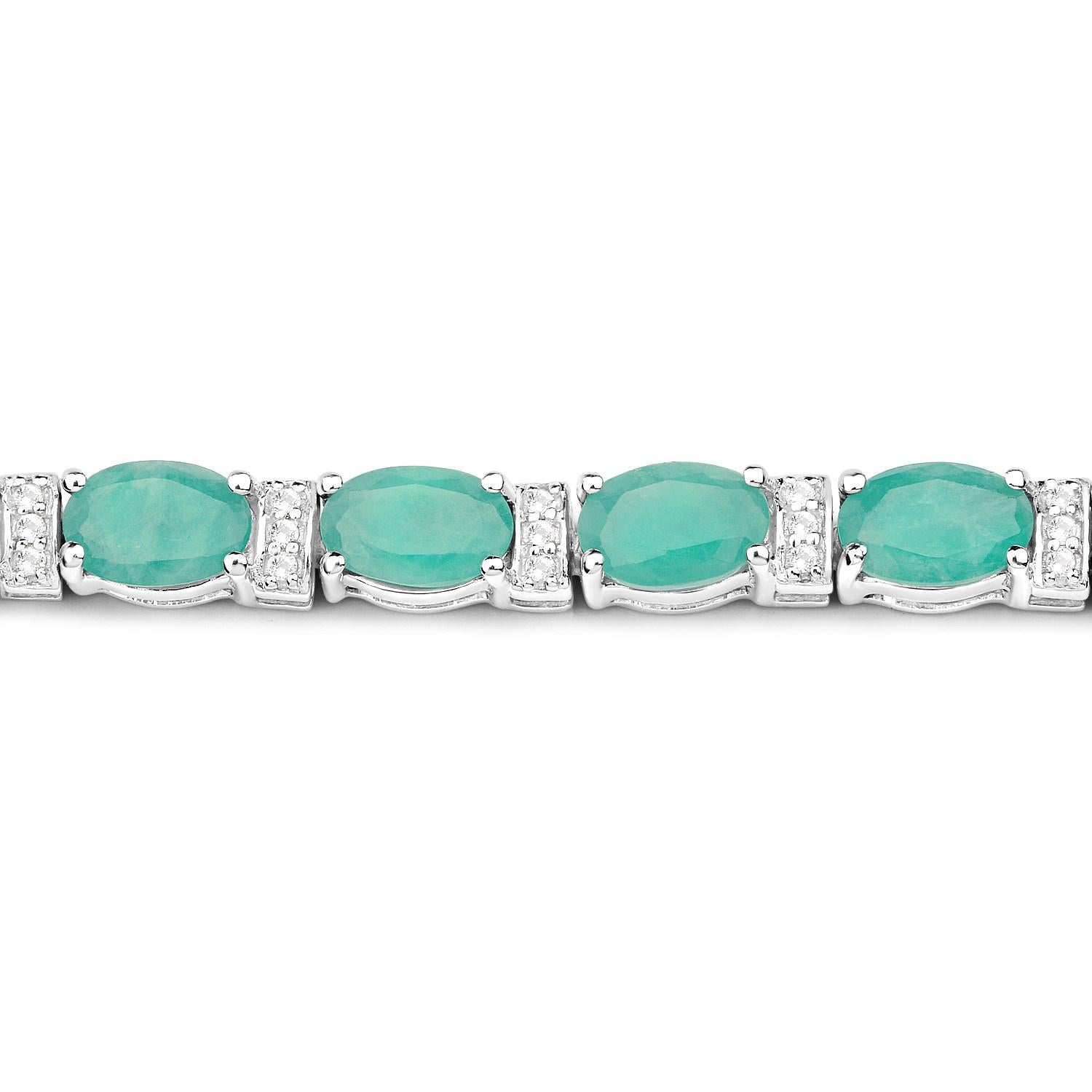 Pulsera de Esmeralda Topacio Blanco 10,4 Quilates Plata Contemporáneo en venta