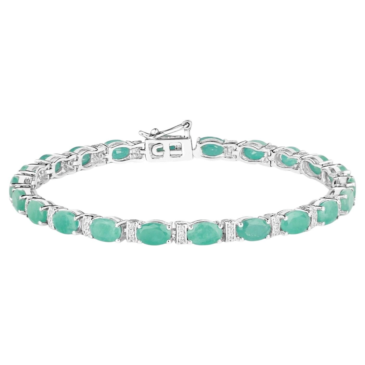 Smaragd-Tennisarmband Weißer Topas 10,4 Karat Silber im Angebot