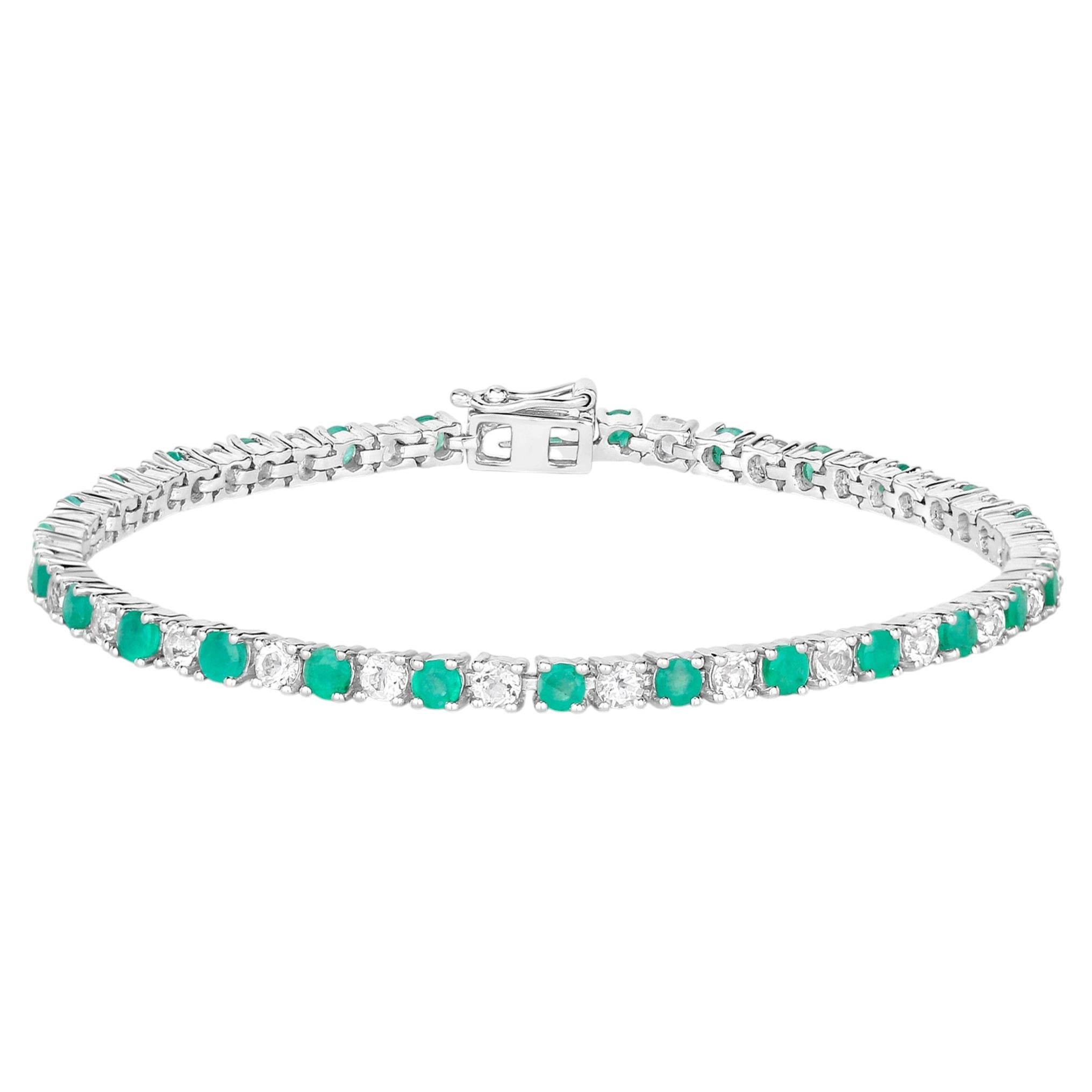 Smaragd-Tennisarmband mit weißem Topas (5,74 Karat) aus Sterlingsilber