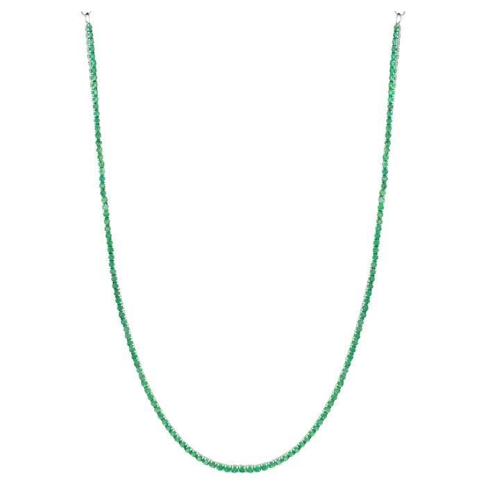 Emerald Tennis Necklace - 1.9mm Natural Round Emeralds - 14k White Gold For Sale