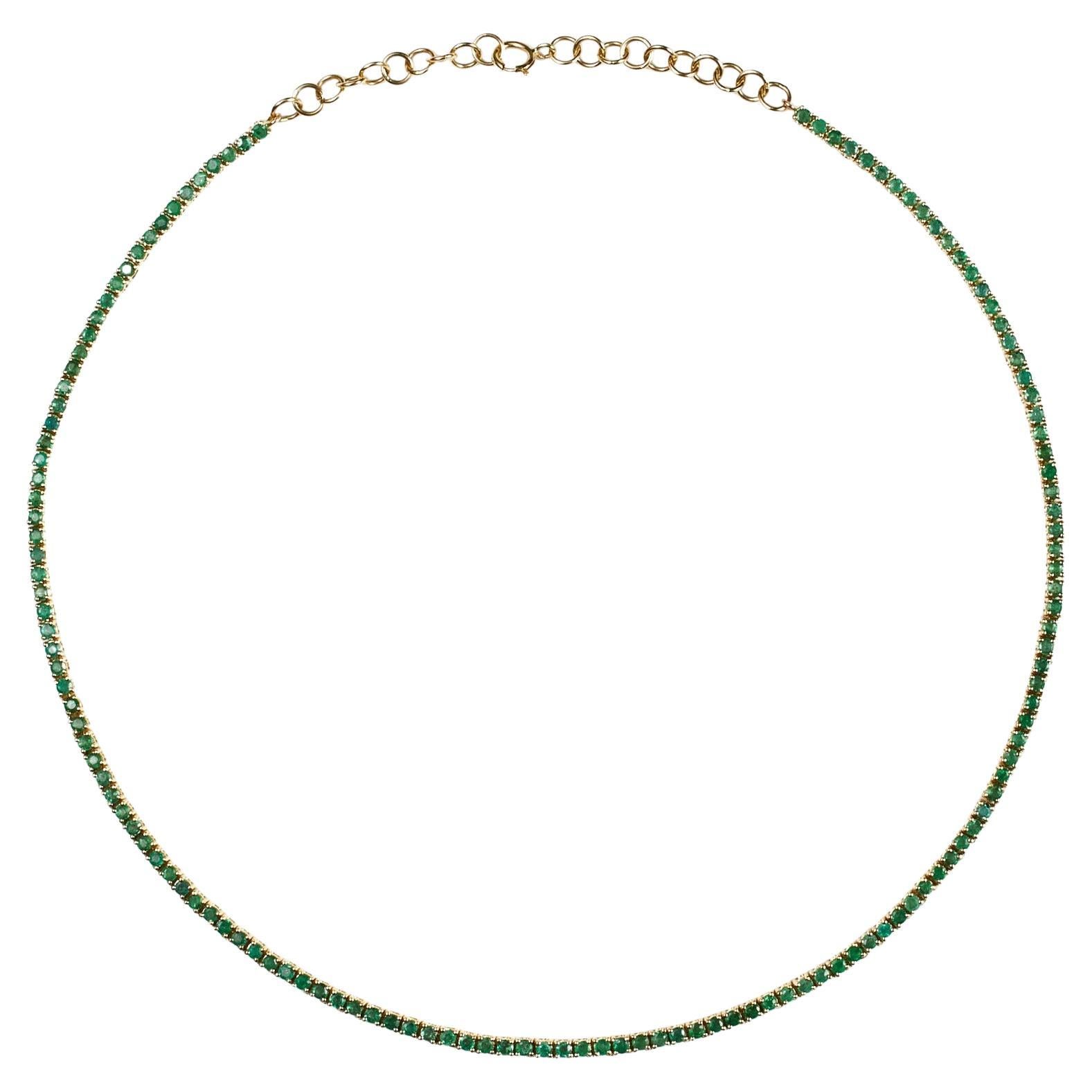 Emerald Tennis Necklace, Natural Round Emeralds, 14k Yellow Gold
