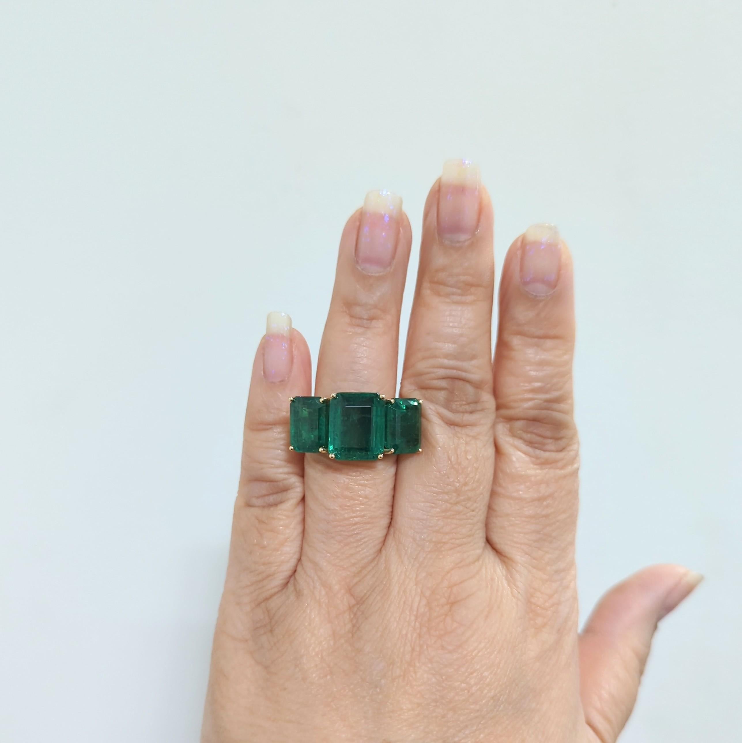 Gorgeous 20.17 ct. emerald emerald cuts.  Handmade in 18k yellow gold.  Ring size 6.5.