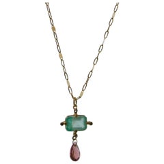 Emerald, Tourmaline and Diamonds 14 Karat Necklace