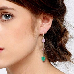 Emerald Tourmaline Diamond 18 Karat Gold Linear Earrings