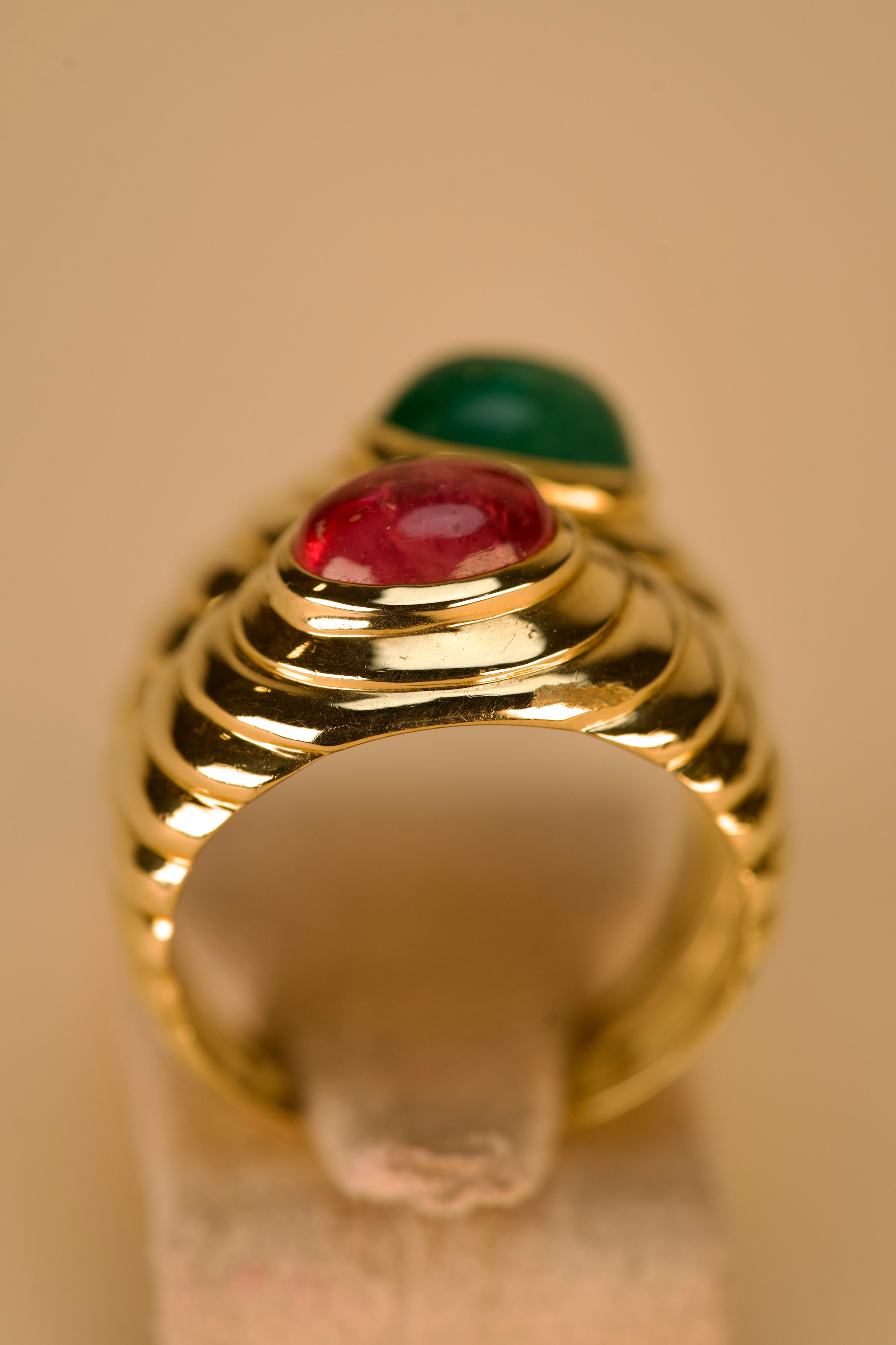 Anello doppio in oro con smeraldo e tormalina In condizioni buone in vendita a Lisboa, PT