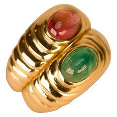 Emerald Tourmaline Double Gold Ring