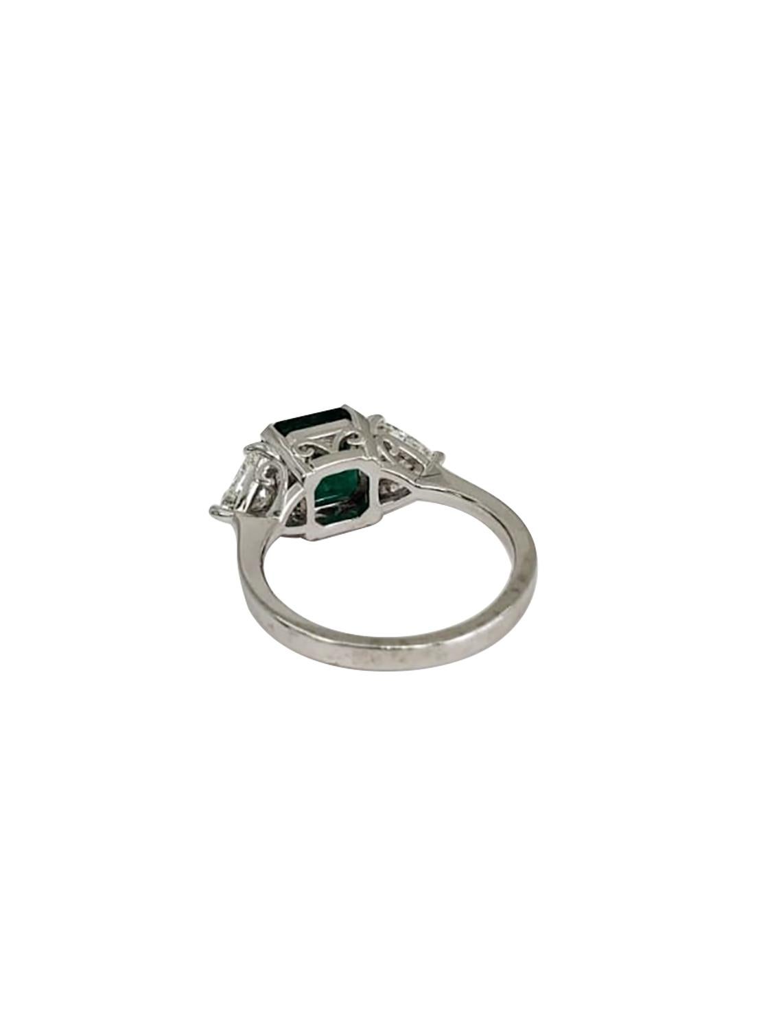 Trillion Cut Emerald and Trillion Diamond 3-Stone Ring