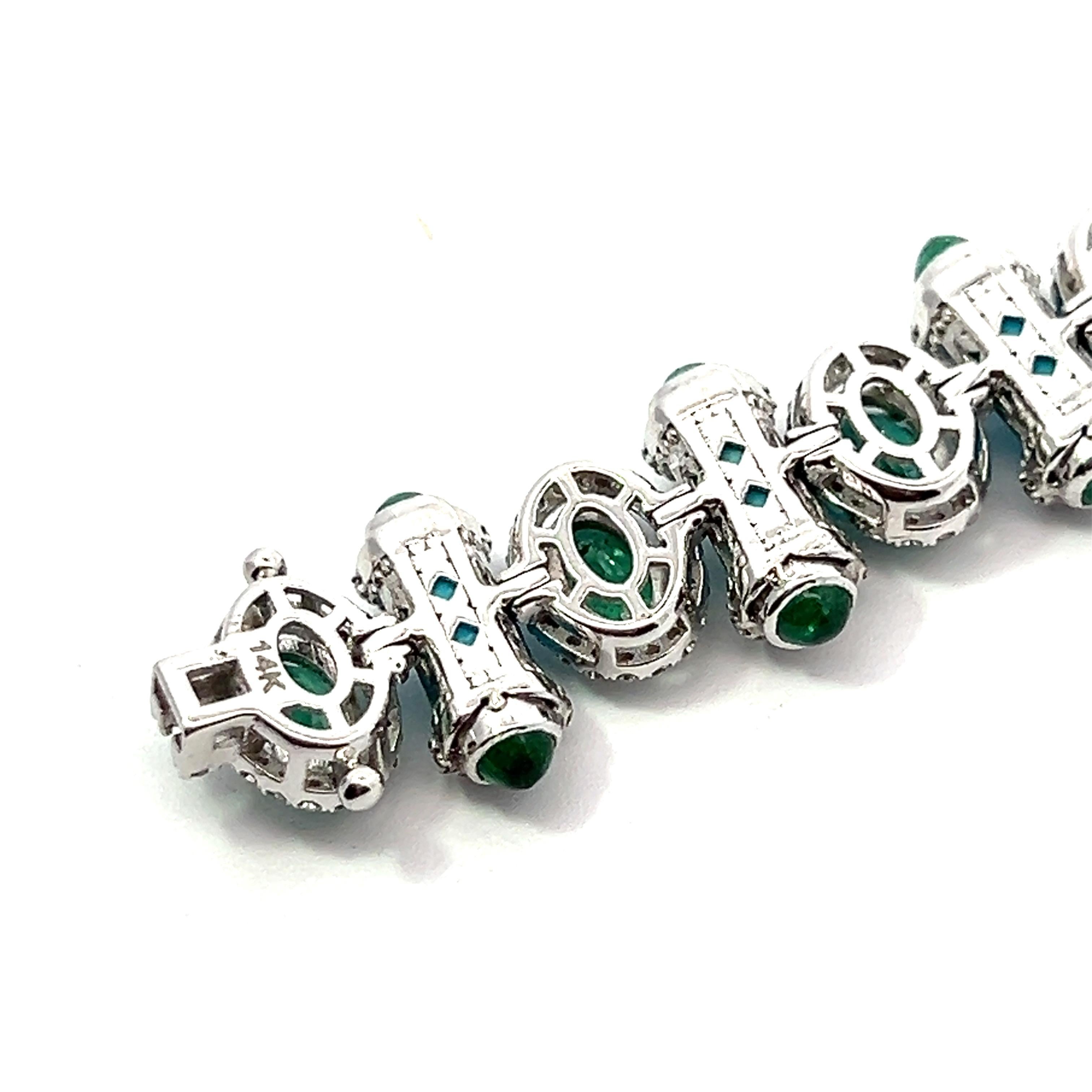 Round Cut Emerald, Turquoise and Diamond 18K Gold Bracelet