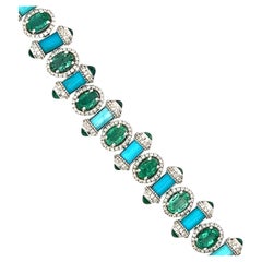 Emerald, Turquoise and Diamond 18K Gold Bracelet
