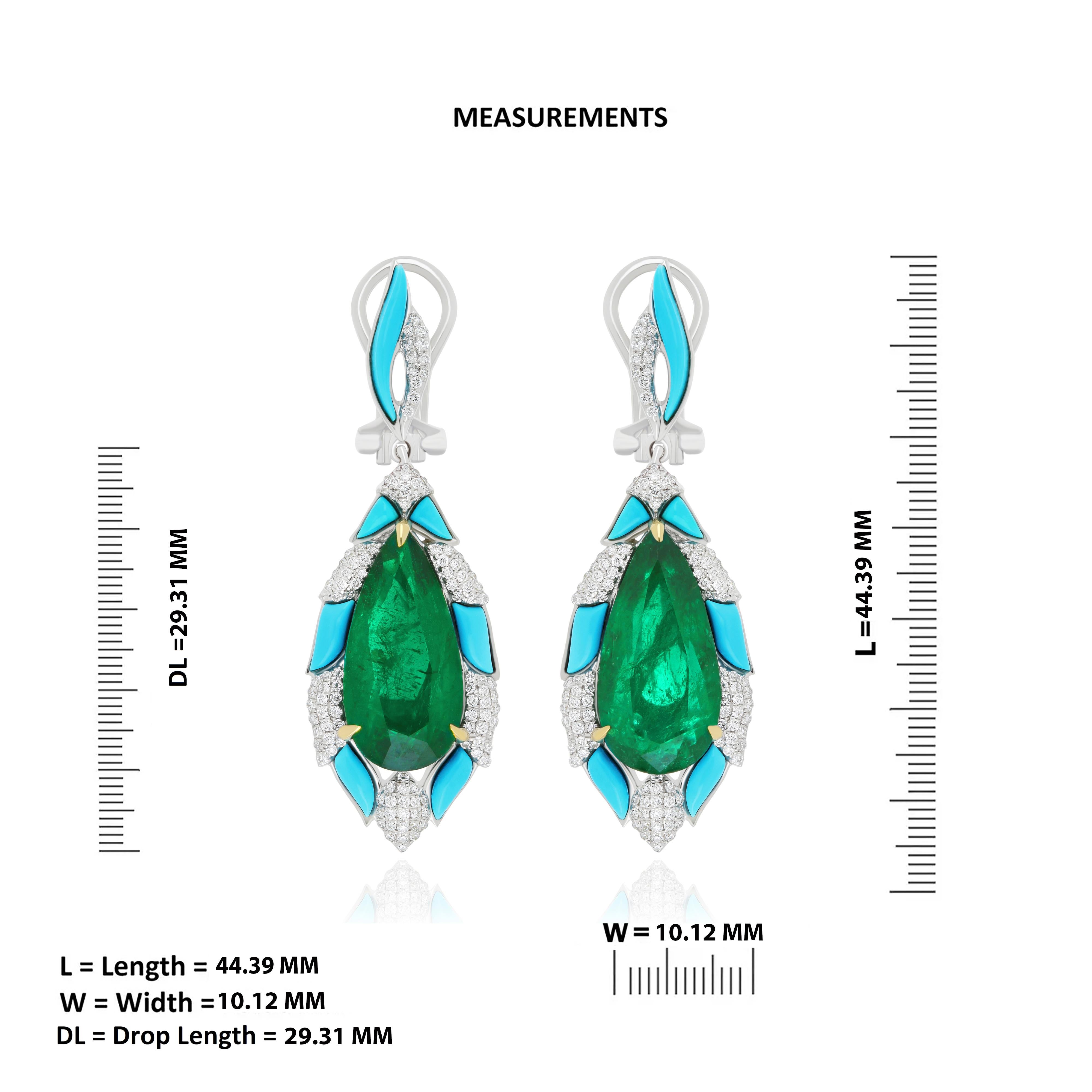 Emerald, Turquoise & Diamond Earring in 18K White Gold Beautifull Earring In New Condition For Sale In JAIPUR, IN
