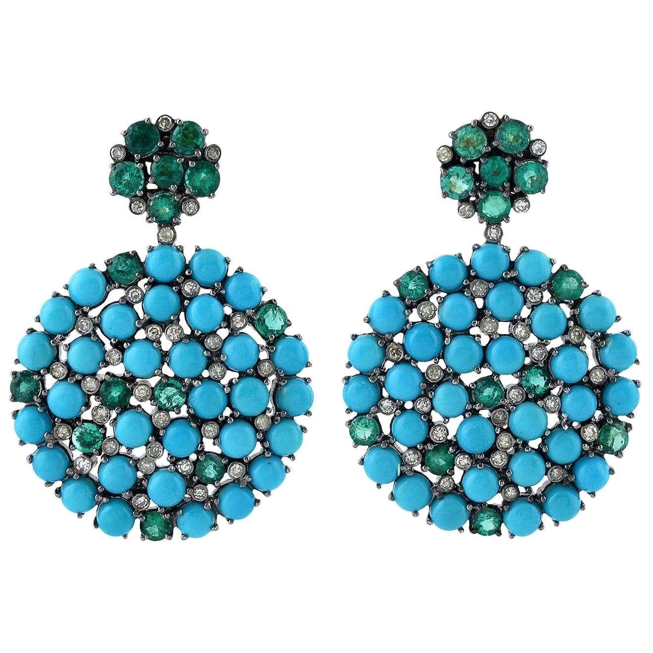 Emerald Turquoise Diamond Earrings