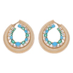 Smaragd Türkis Edelstein Ohrringe Baguette Diamant 14 Karat Gelbgold