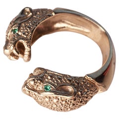 Used Emerald Jaguar Ring Two Head Animal Gold J Dauphin