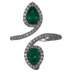 Pear Shape Emerald Two Stone Moi Et Toi Ring