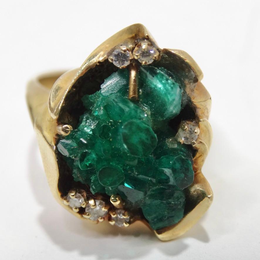 Emerald Uncut Diamond Cocktail Ring For Sale 6