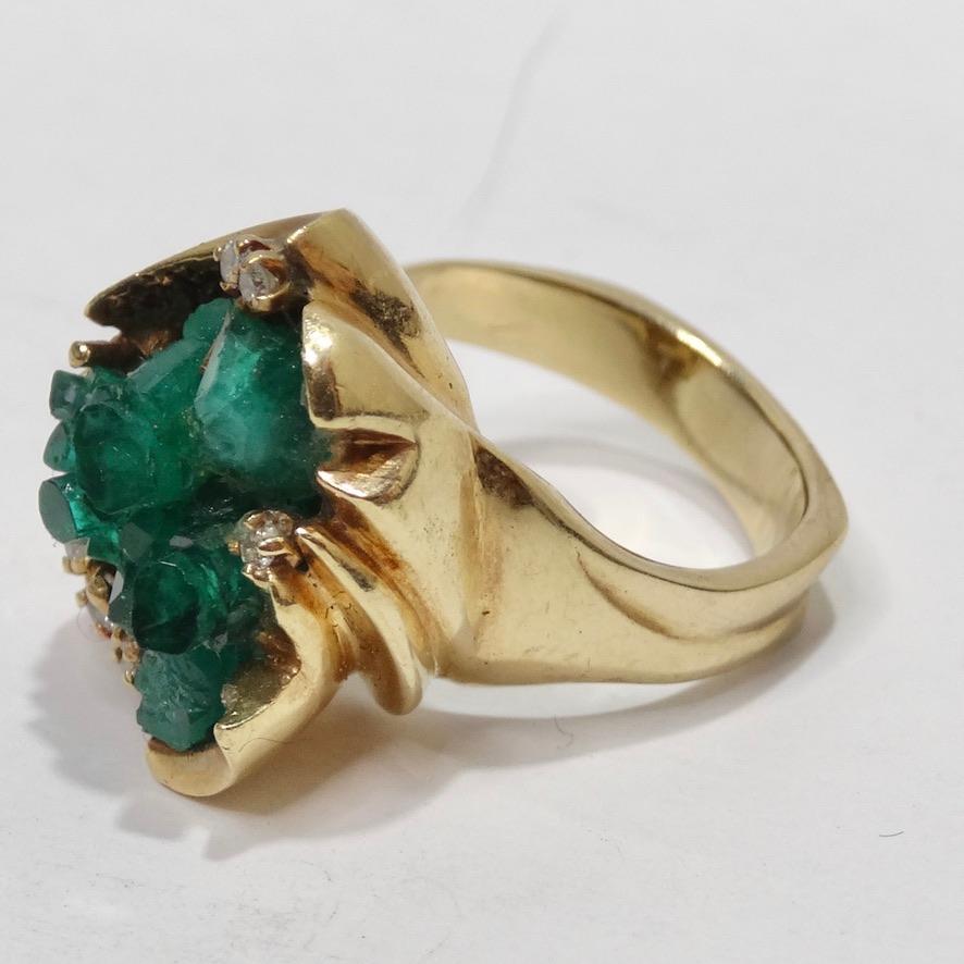 Emerald Uncut Diamond Cocktail Ring In Good Condition For Sale In Scottsdale, AZ