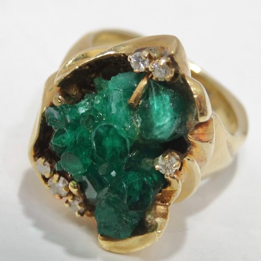 Women's or Men's Emerald Uncut Diamond Cocktail Ring For Sale