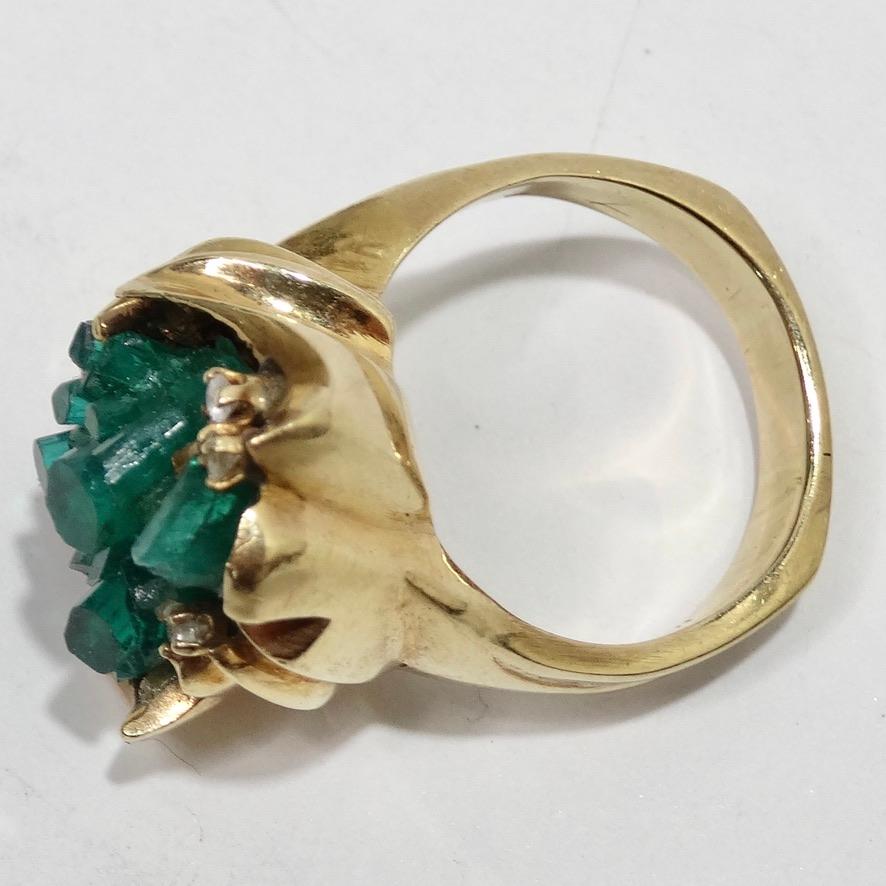 Emerald Uncut Diamond Cocktail Ring For Sale 1