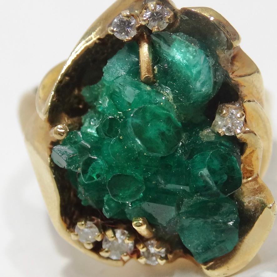 Emerald Uncut Diamond Cocktail Ring For Sale 2