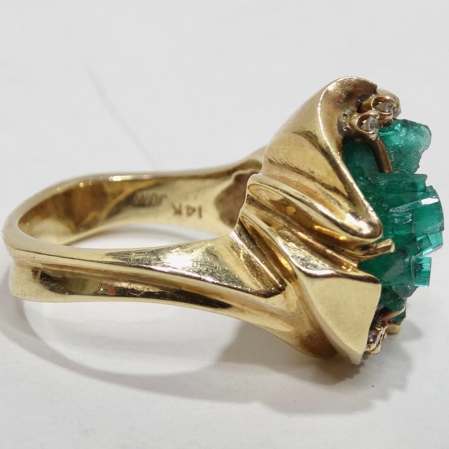 Emerald Uncut Diamond Cocktail Ring For Sale 3