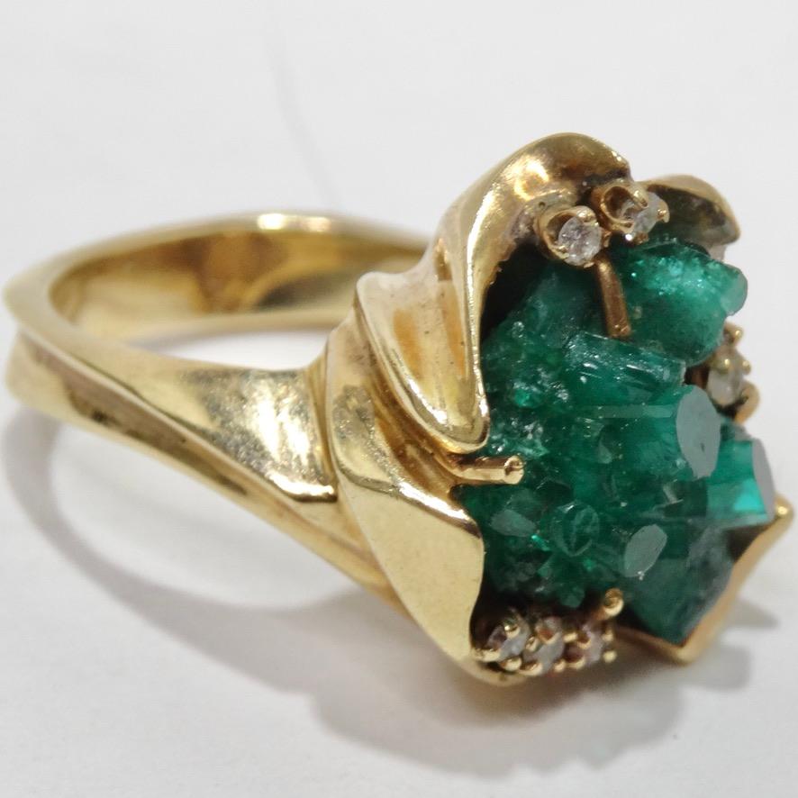 Emerald Uncut Diamond Cocktail Ring For Sale 4