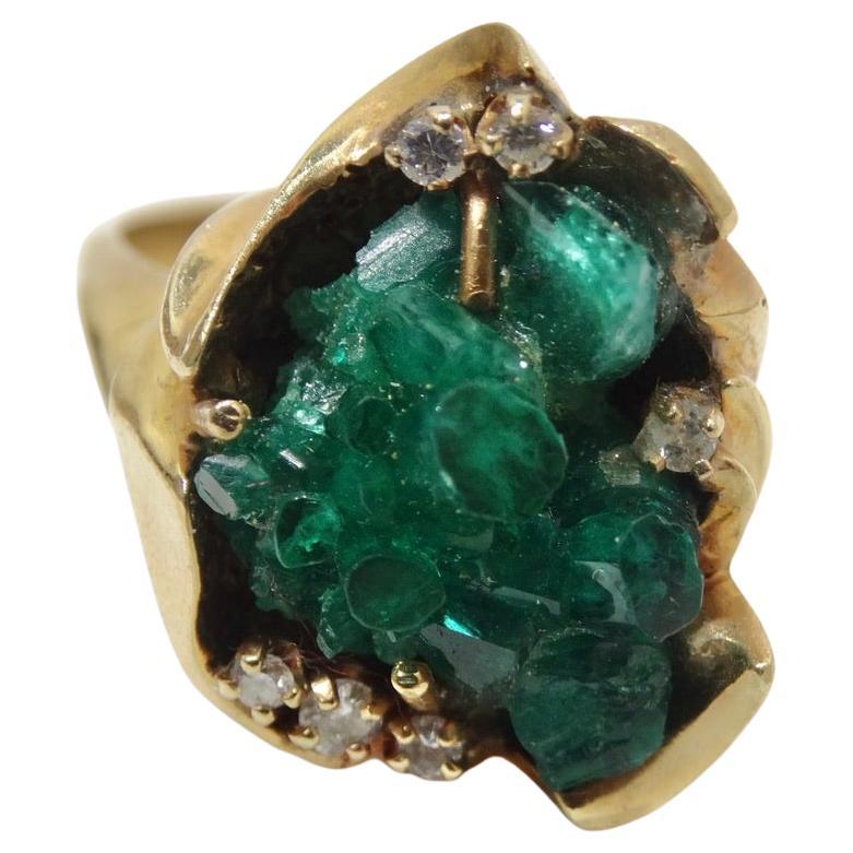 Emerald Uncut Diamond Cocktail Ring For Sale