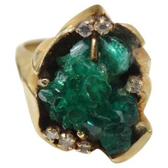 Retro Emerald Uncut Diamond Cocktail Ring