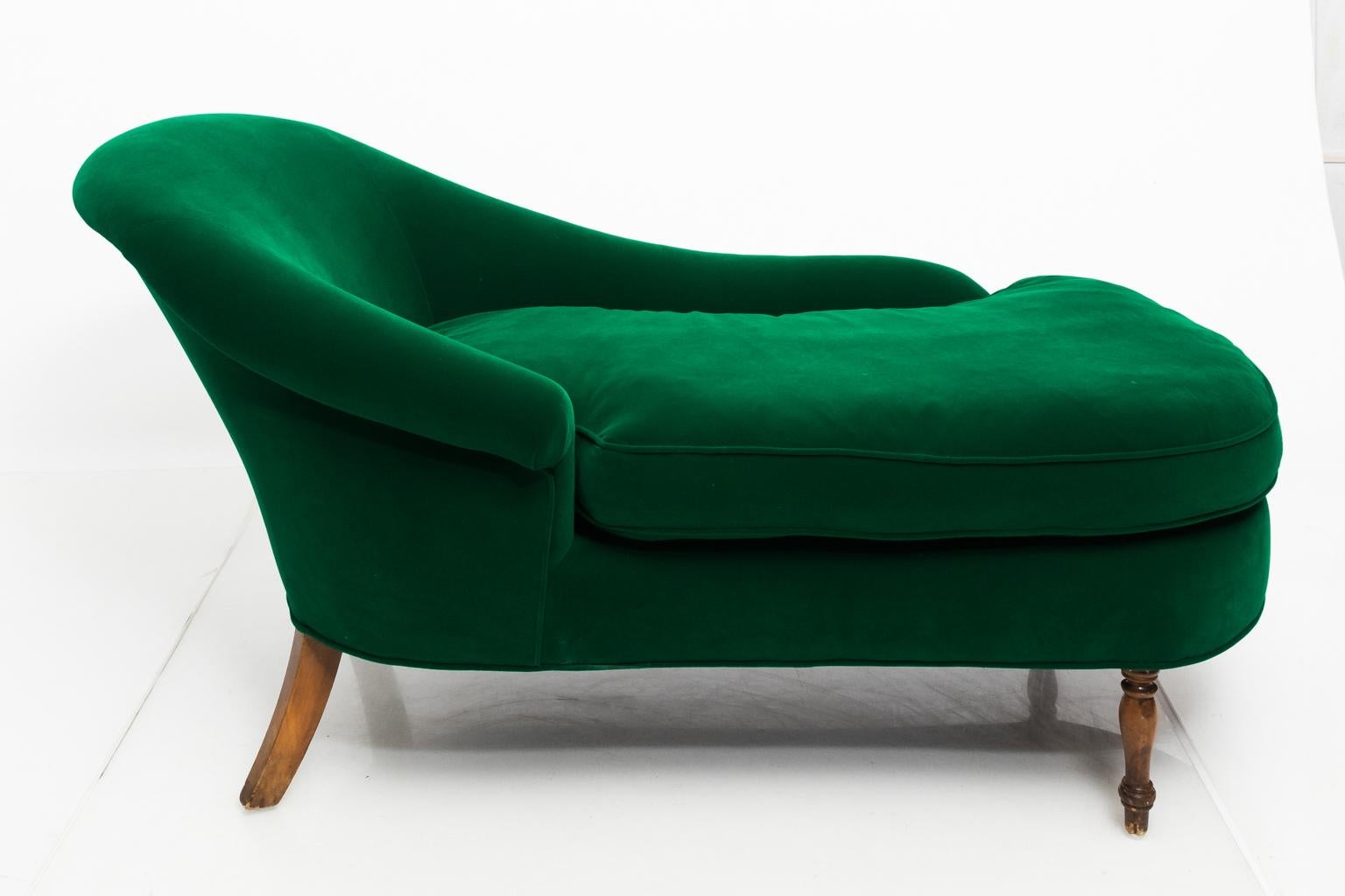 Mid-Century Modern Emerald Upholstered Chaise Lounge Chair