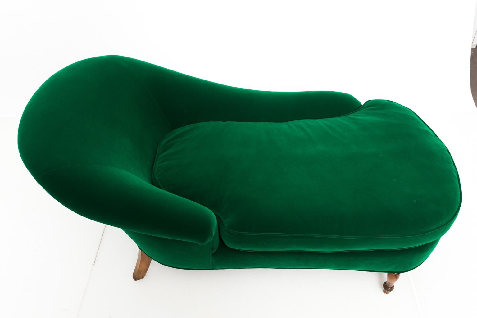 20th Century Emerald Upholstered Chaise Lounge Chair