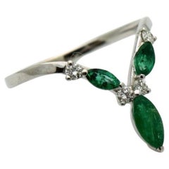 Emerald V ring 18KT gold diamond ring wedding band V shape ring