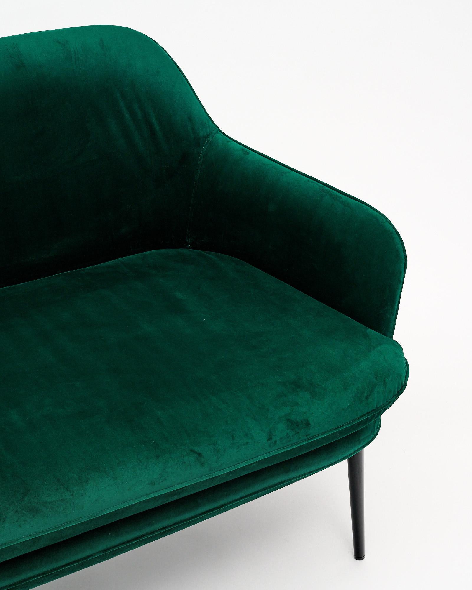 Mid-Century Modern Emerald Velvet Settee by PolsPotten For Sale