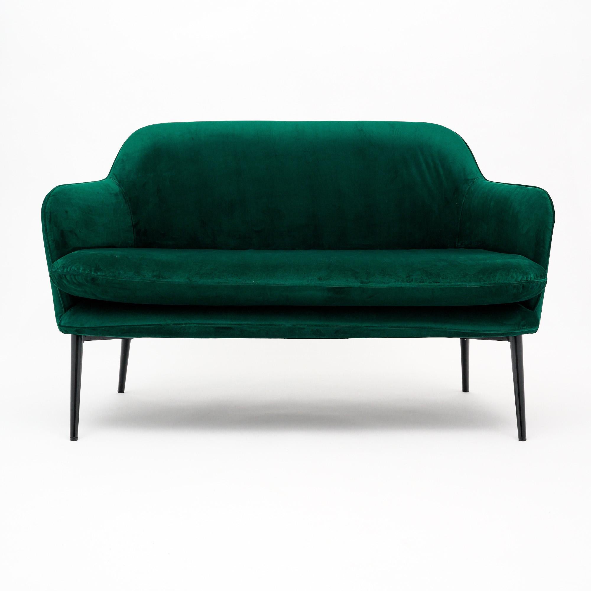 French Emerald Velvet Settee by PolsPotten For Sale