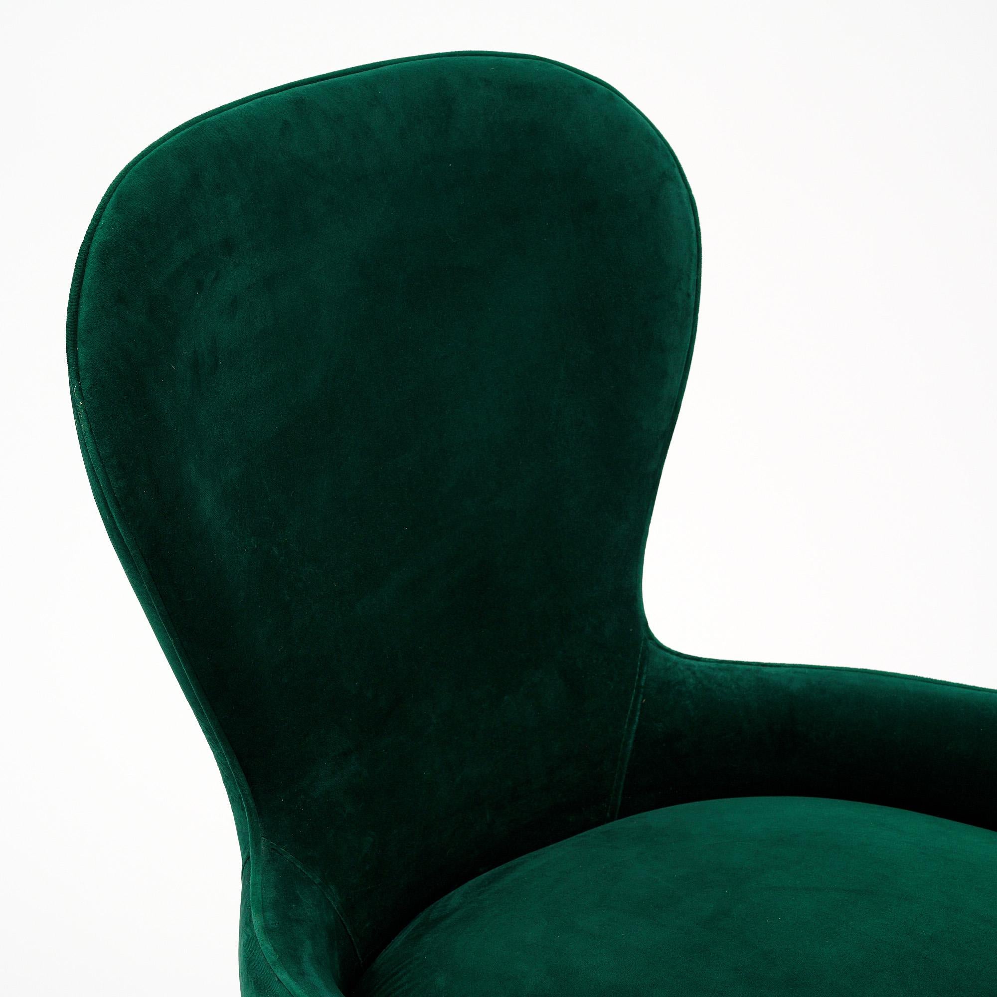 French Emerald Velvet Vintage Side Chair For Sale