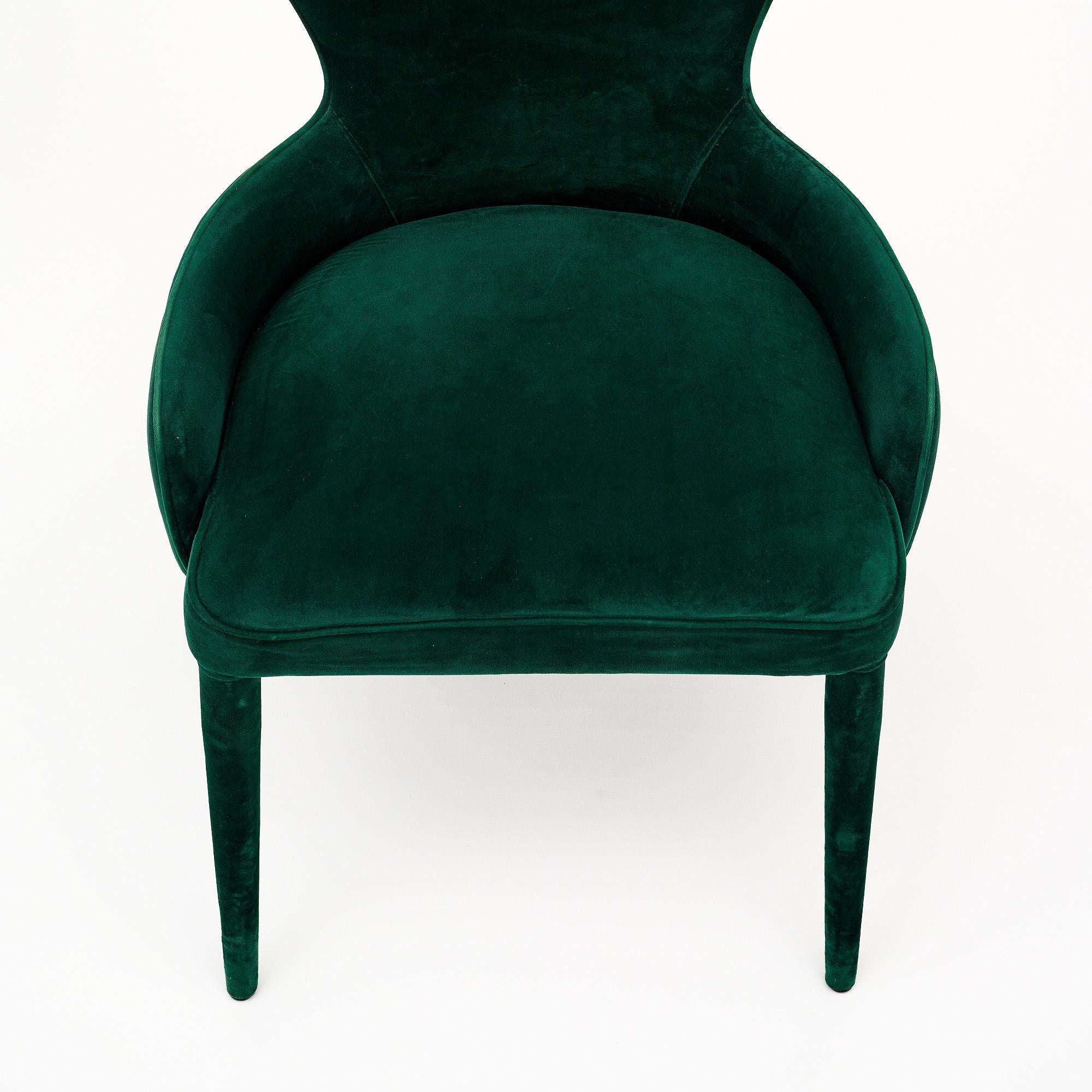Late 20th Century Emerald Velvet Vintage Side Chair For Sale