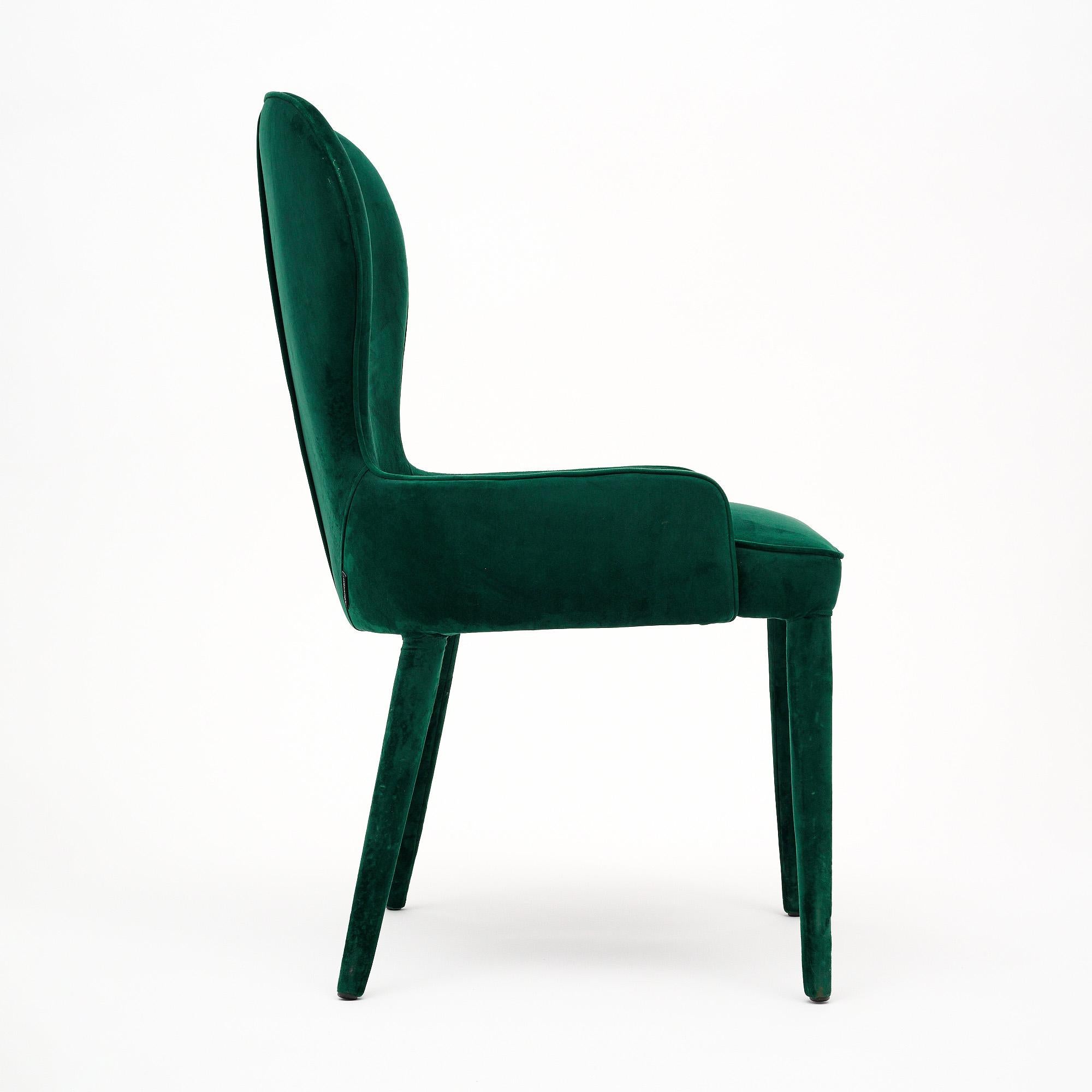 Emerald Velvet Vintage Side Chair For Sale 1