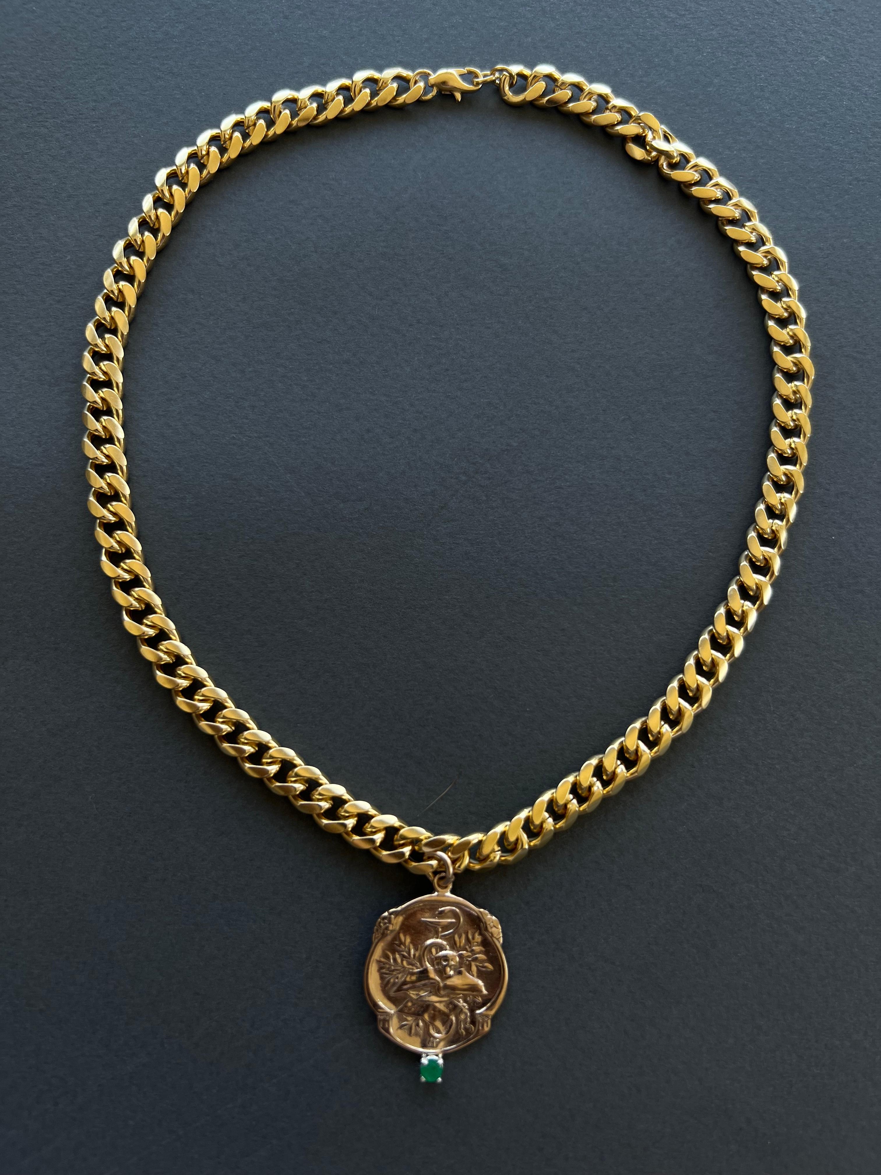 Brilliant Cut Emerald Victorian Style Memento Mori Medal Choker Chain Necklace Skull J Dauphin