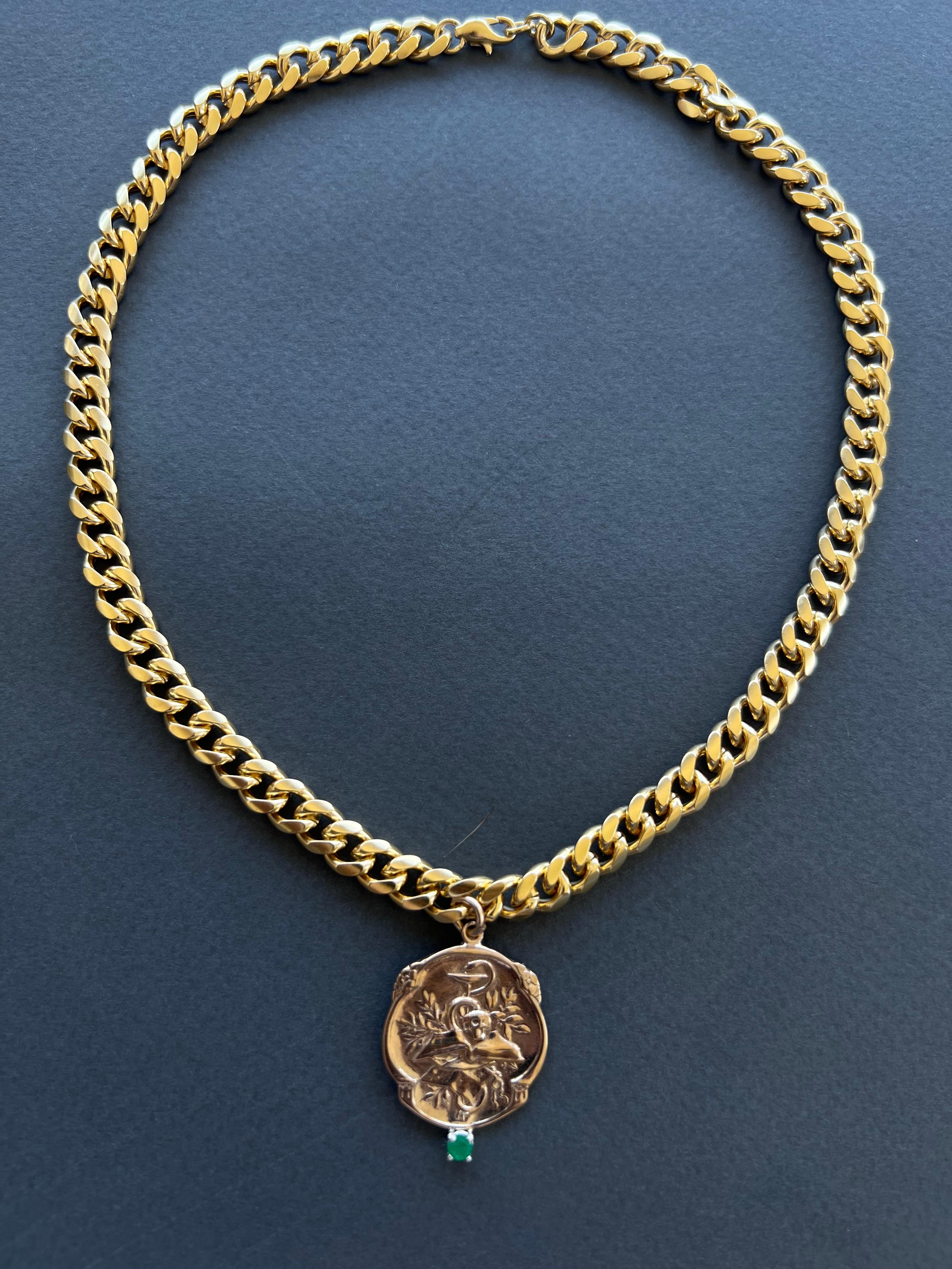 Emerald Victorian Style Memento Mori Medal Choker Chain Necklace Skull J Dauphin In New Condition In Los Angeles, CA