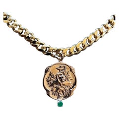 Emerald Victorian Style Memento Mori Medal Choker Chain Necklace Skull J Dauphin