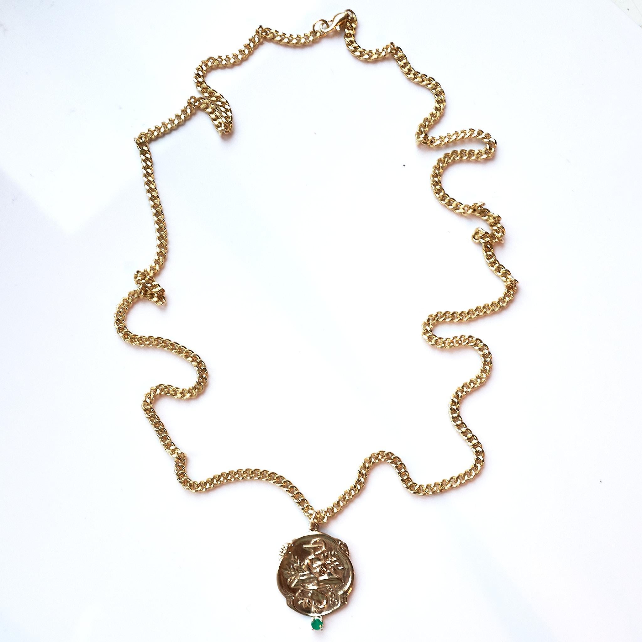 Contemporary Emerald Victorian Style Memento Mori Medal Necklace Skull Chain For Sale
