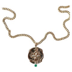 Used Emerald Victorian Style Memento Mori Medal Necklace Skull Chain J Dauphin