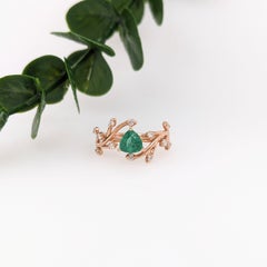 Emerald Vine Ring w Natural Diamond Accents in Solid 14k Rose Gold Trillion 5mm