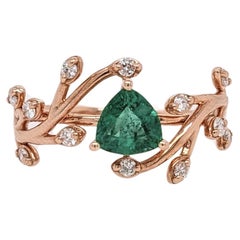 Emerald Vine Ring w Natural Diamond Accents in Solid 14k Rose Gold Trillion 5mm